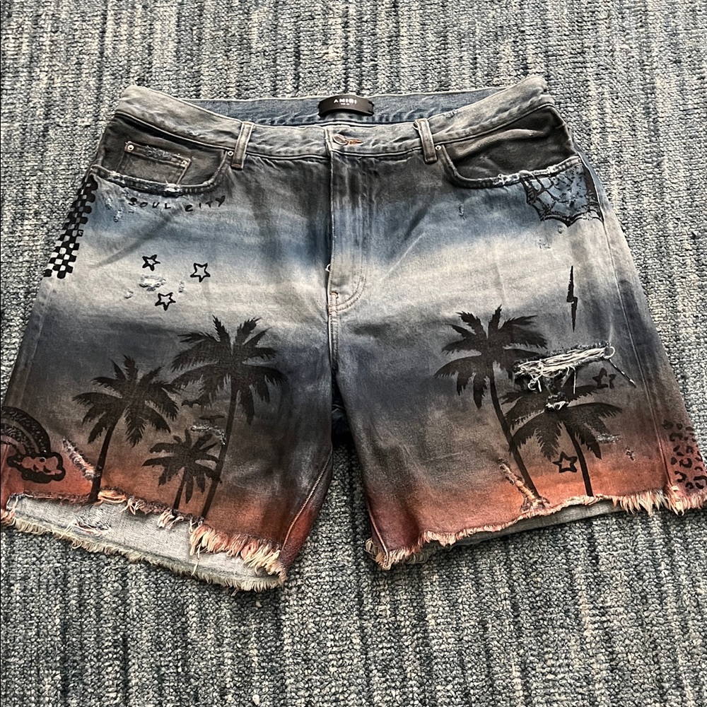 AMIRI Blue and Red Ombre Jean Shorts